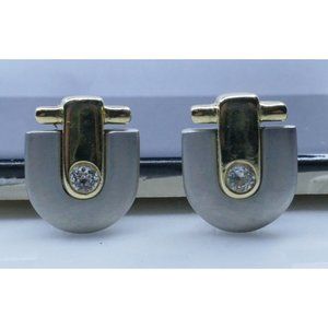 Vintage Signed David Grau Two Tone Earrings With Crystals